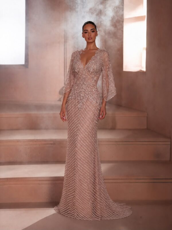 Dusty Rose Beaded Sleeve Dress Dubai