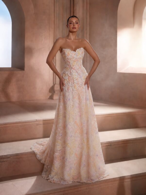 Pastel Floral Prom Dress Dubai strapless embroidered formal gown
